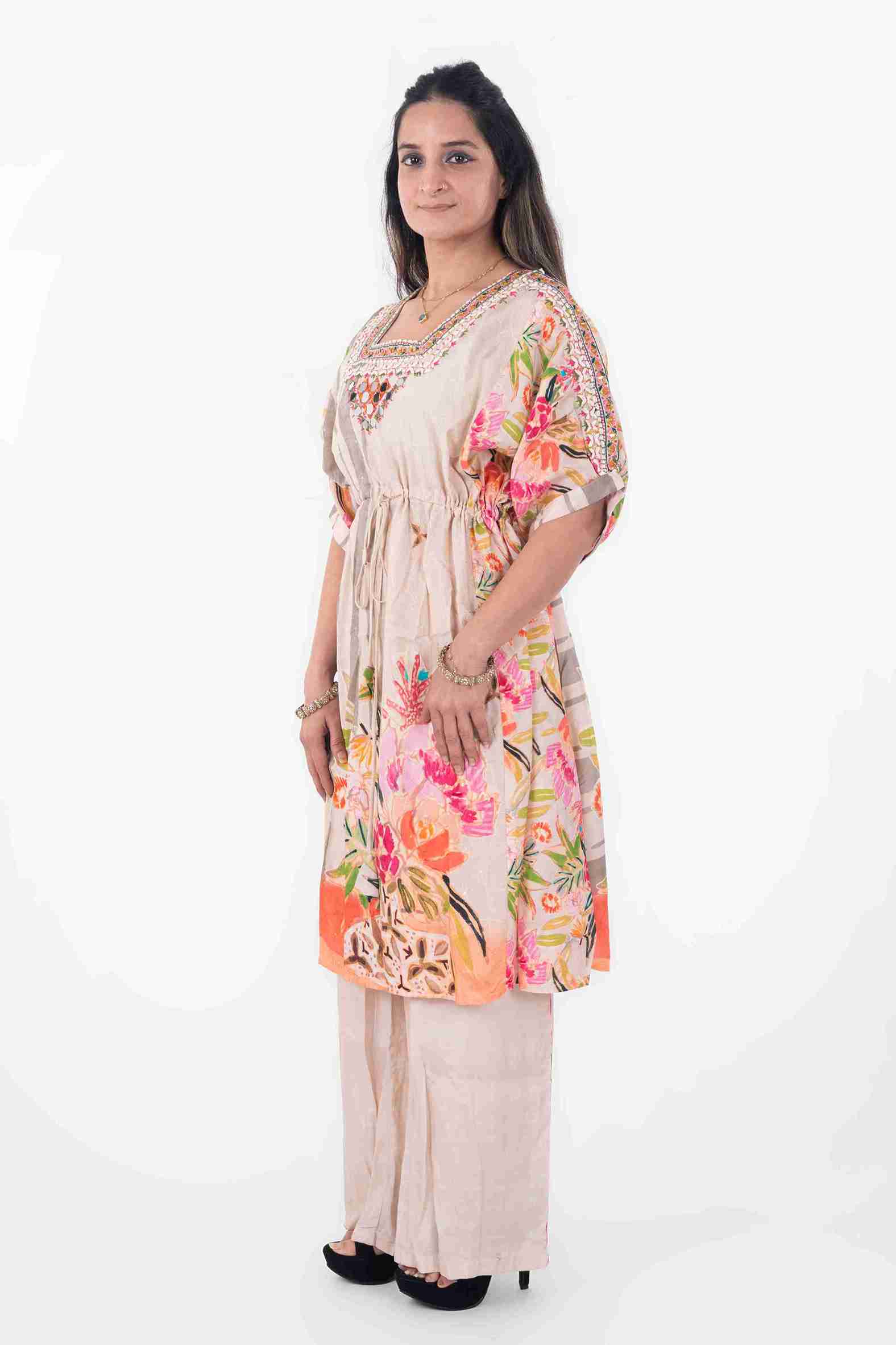 Floral Printed Gathered Kurta & Pants Set