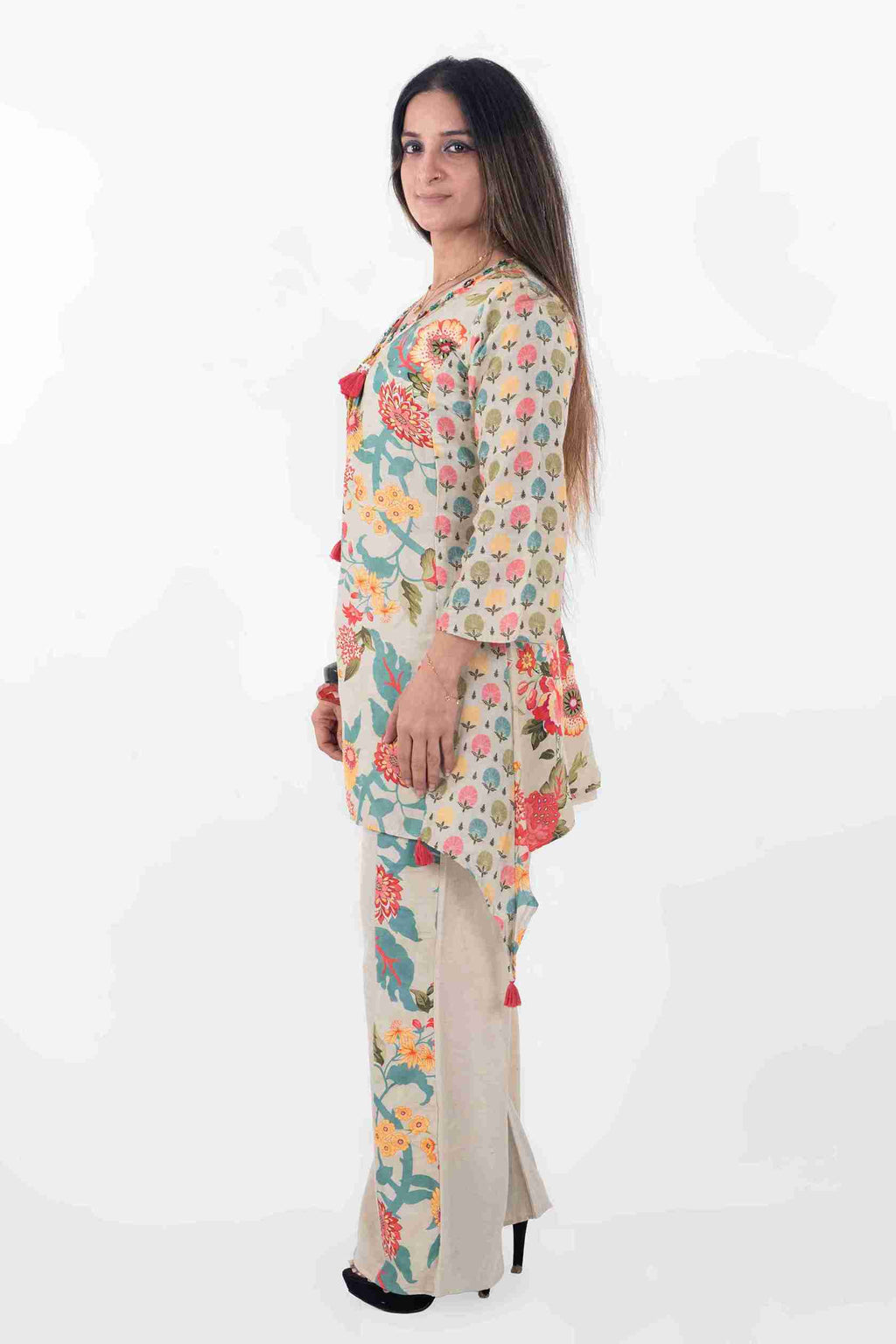 Floral Printed Asymmetrical Kurta & Pants Set