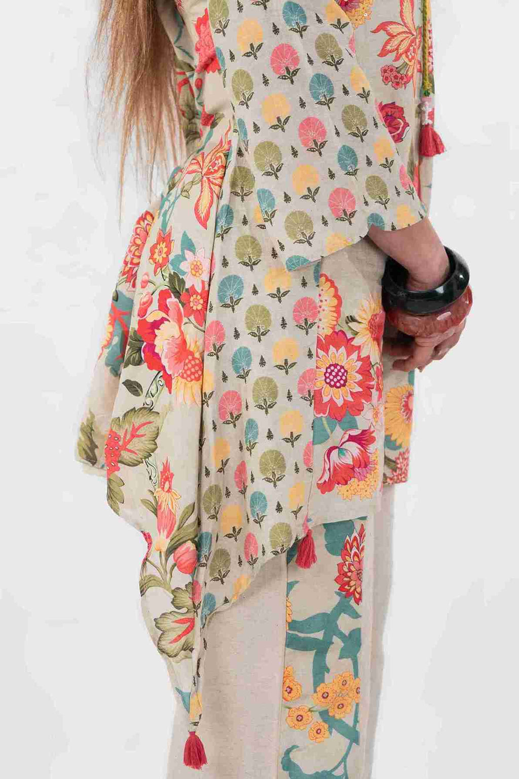 Floral Printed Asymmetrical Kurta & Pants Set
