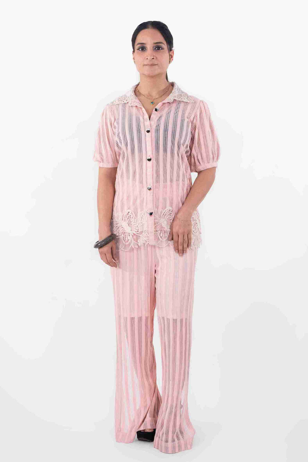 Sheer Stripe Shirt & Pants Co-Ord Set