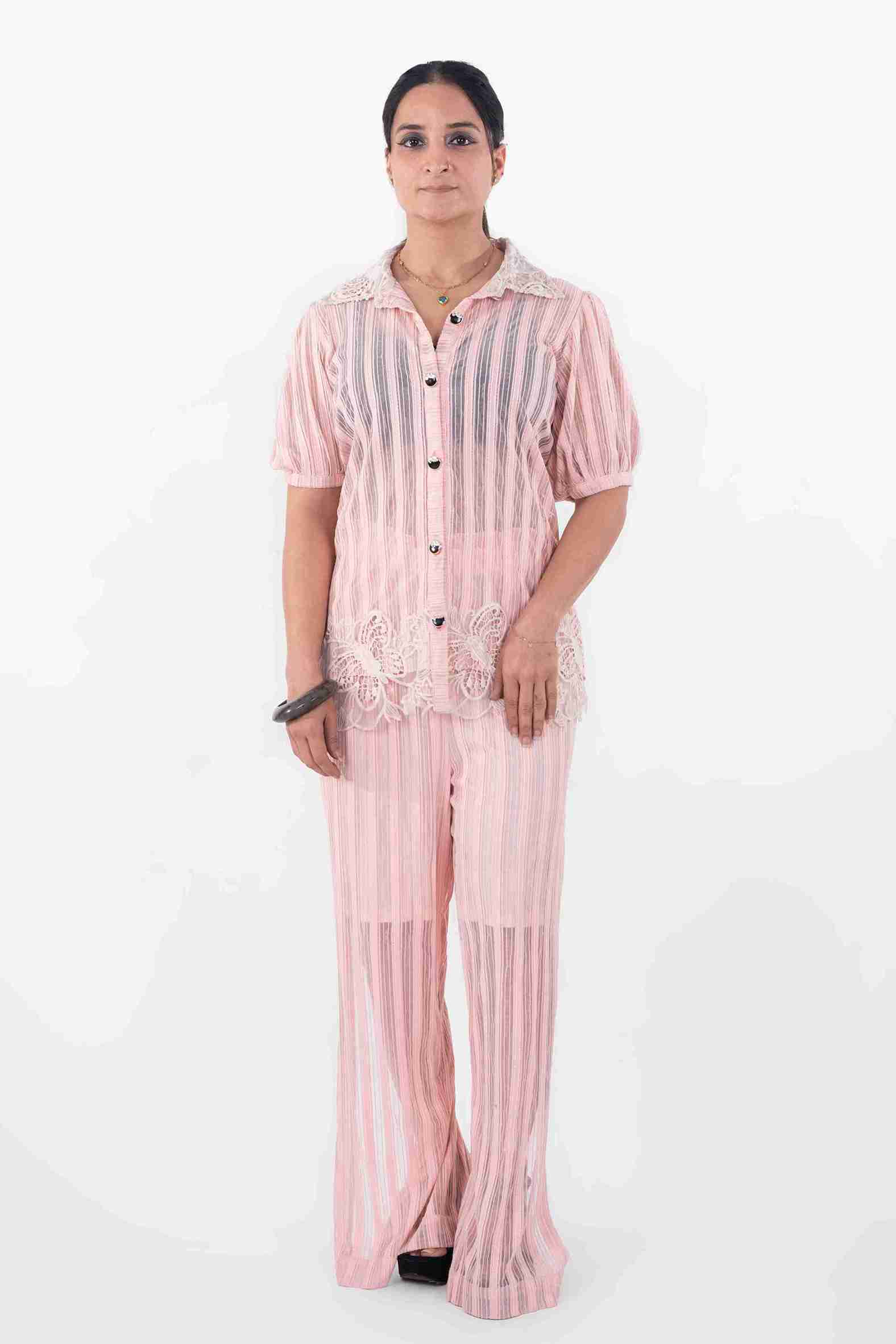 Sheer Stripe Shirt & Pants Co-Ord Set