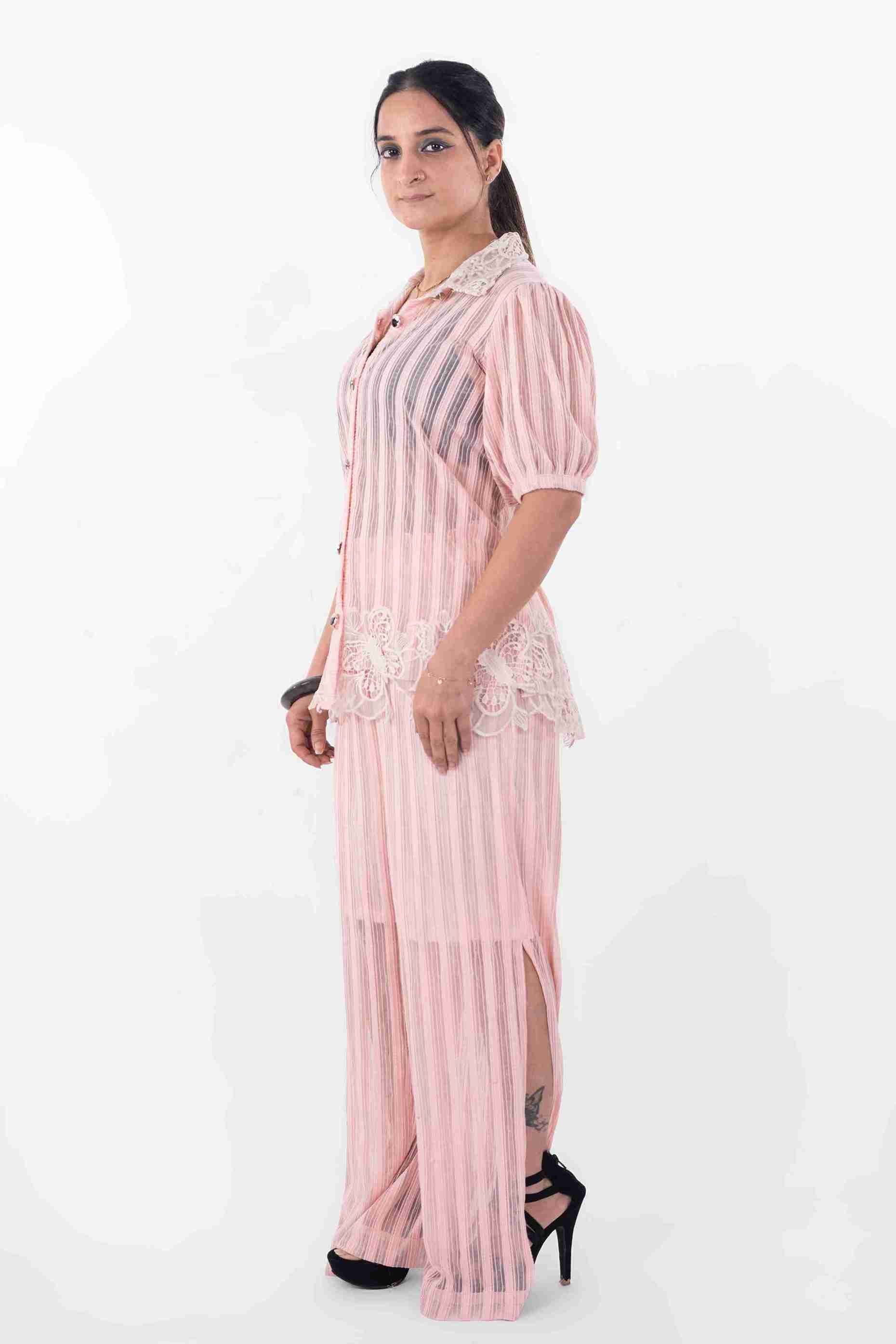 Sheer Stripe Shirt & Pants Co-Ord Set
