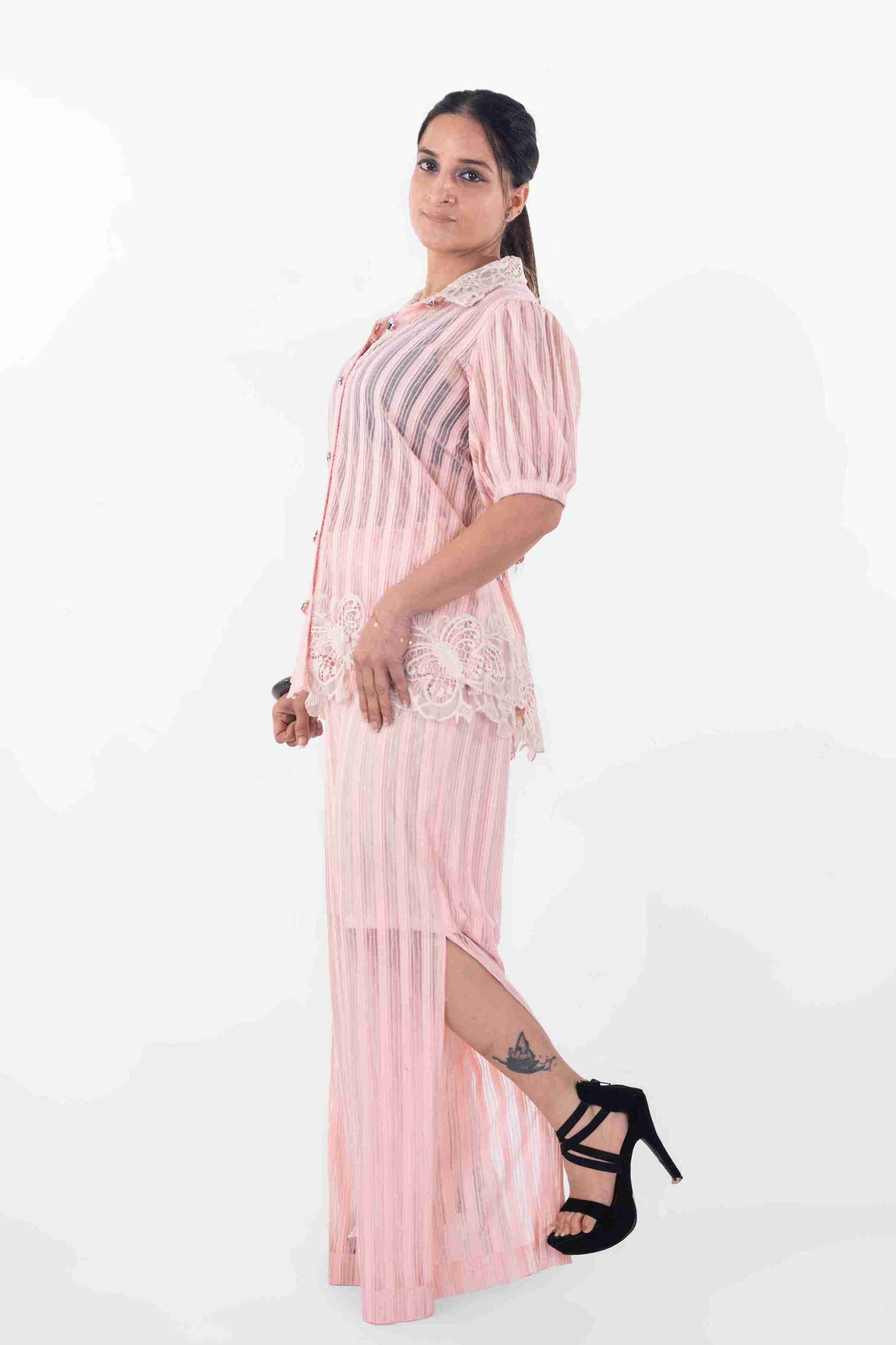 Sheer Stripe Shirt & Pants Co-Ord Set