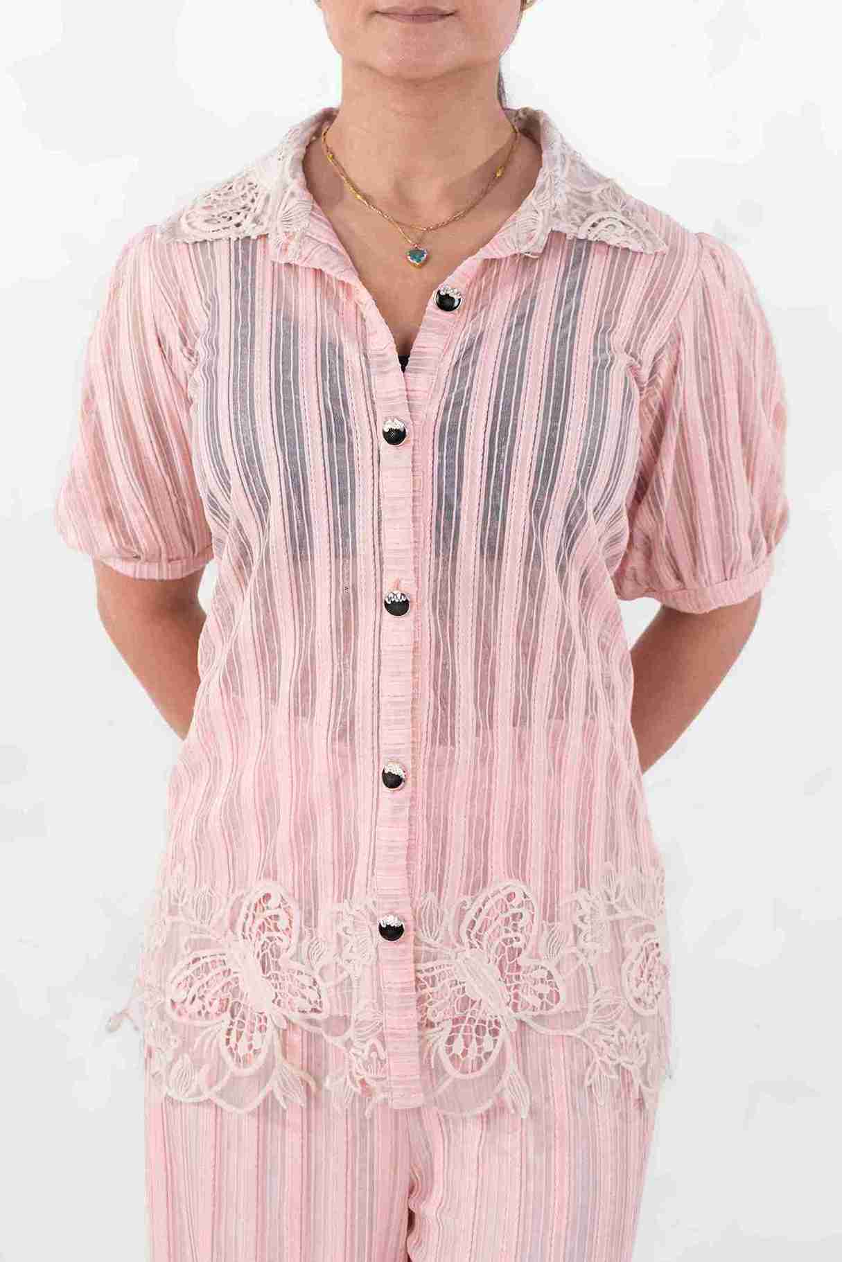 Sheer Stripe Shirt & Pants Co-Ord Set