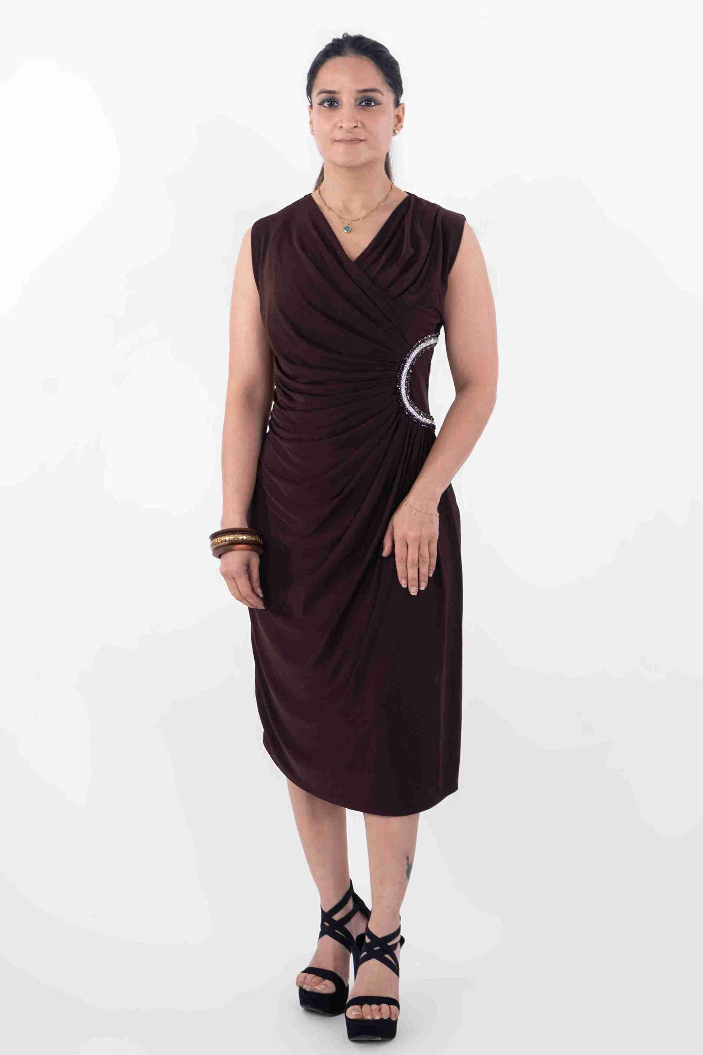 Embellished Draped Midi Dress