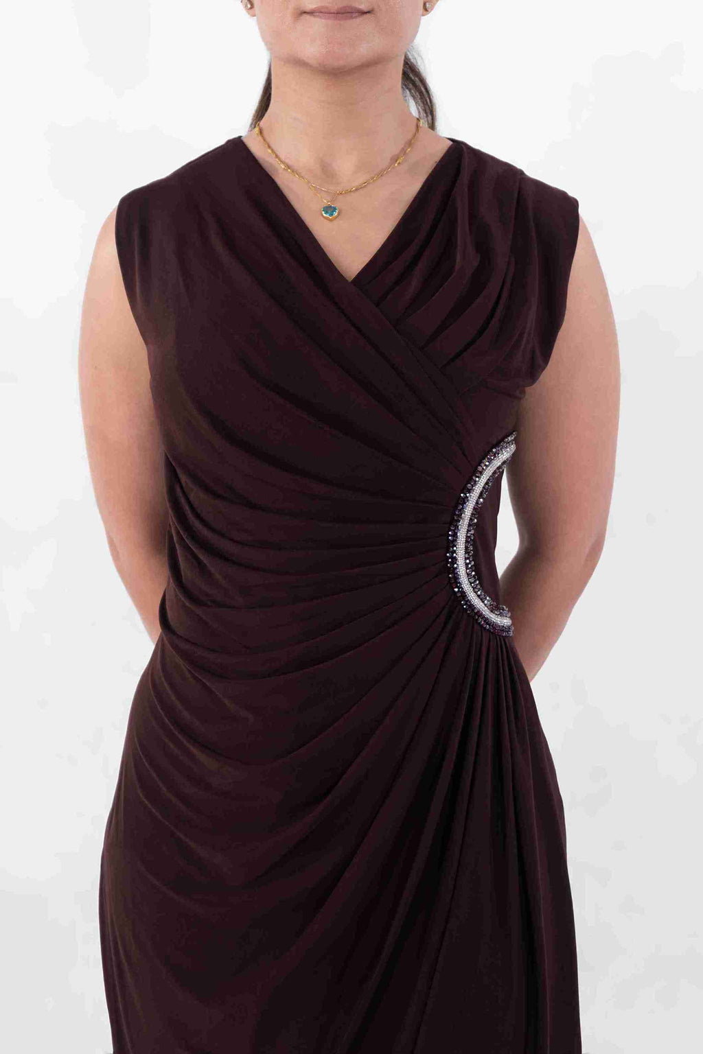 Embellished Draped Midi Dress