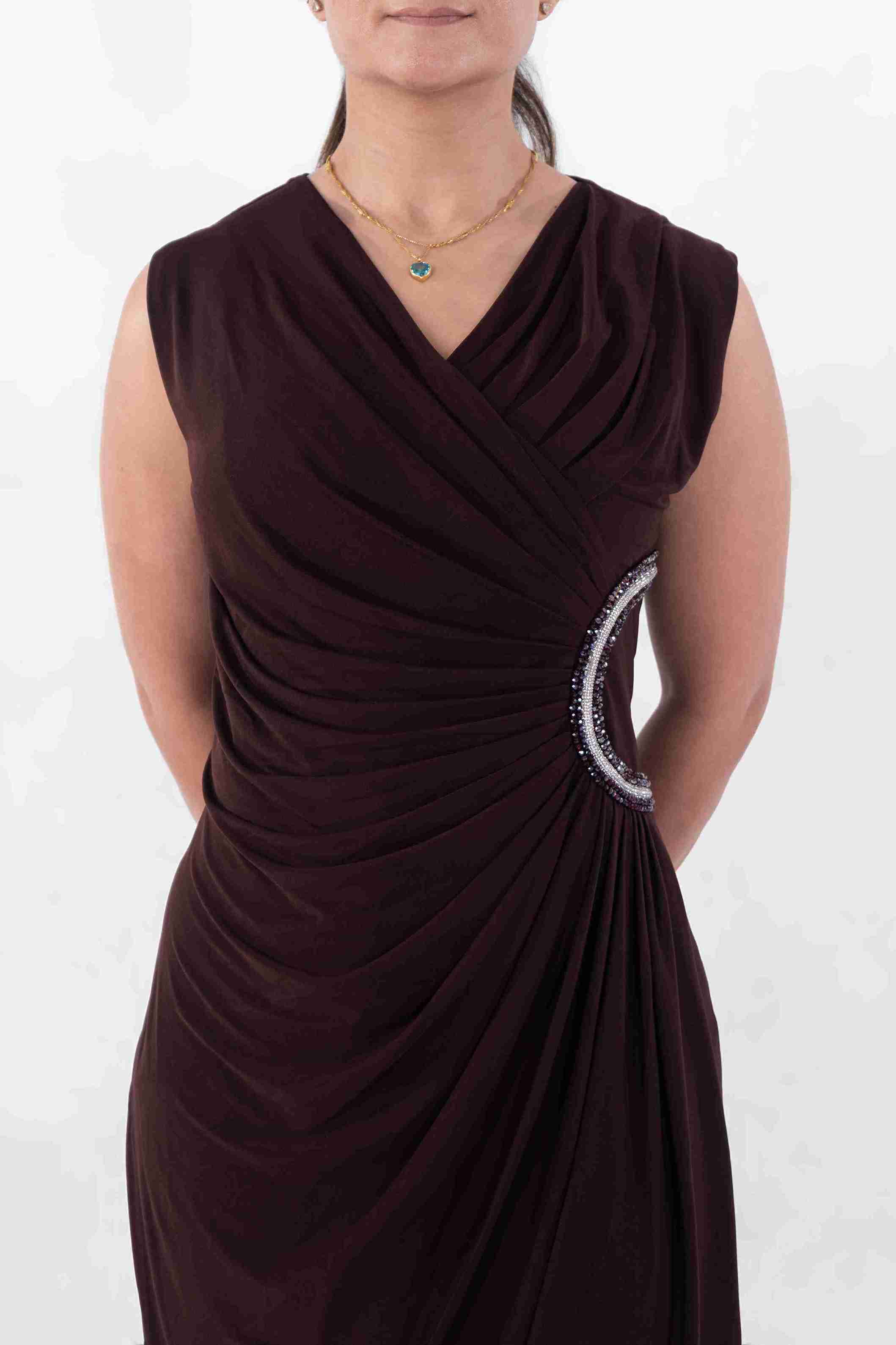Embellished Draped Midi Dress