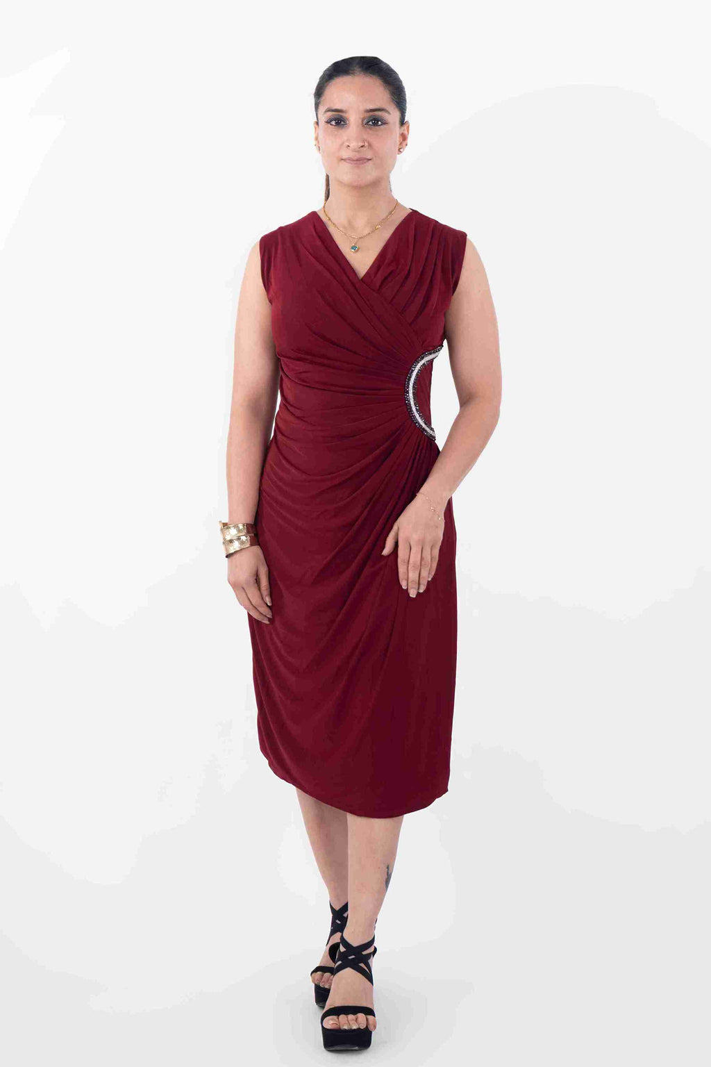 Embellished Draped Midi Dress