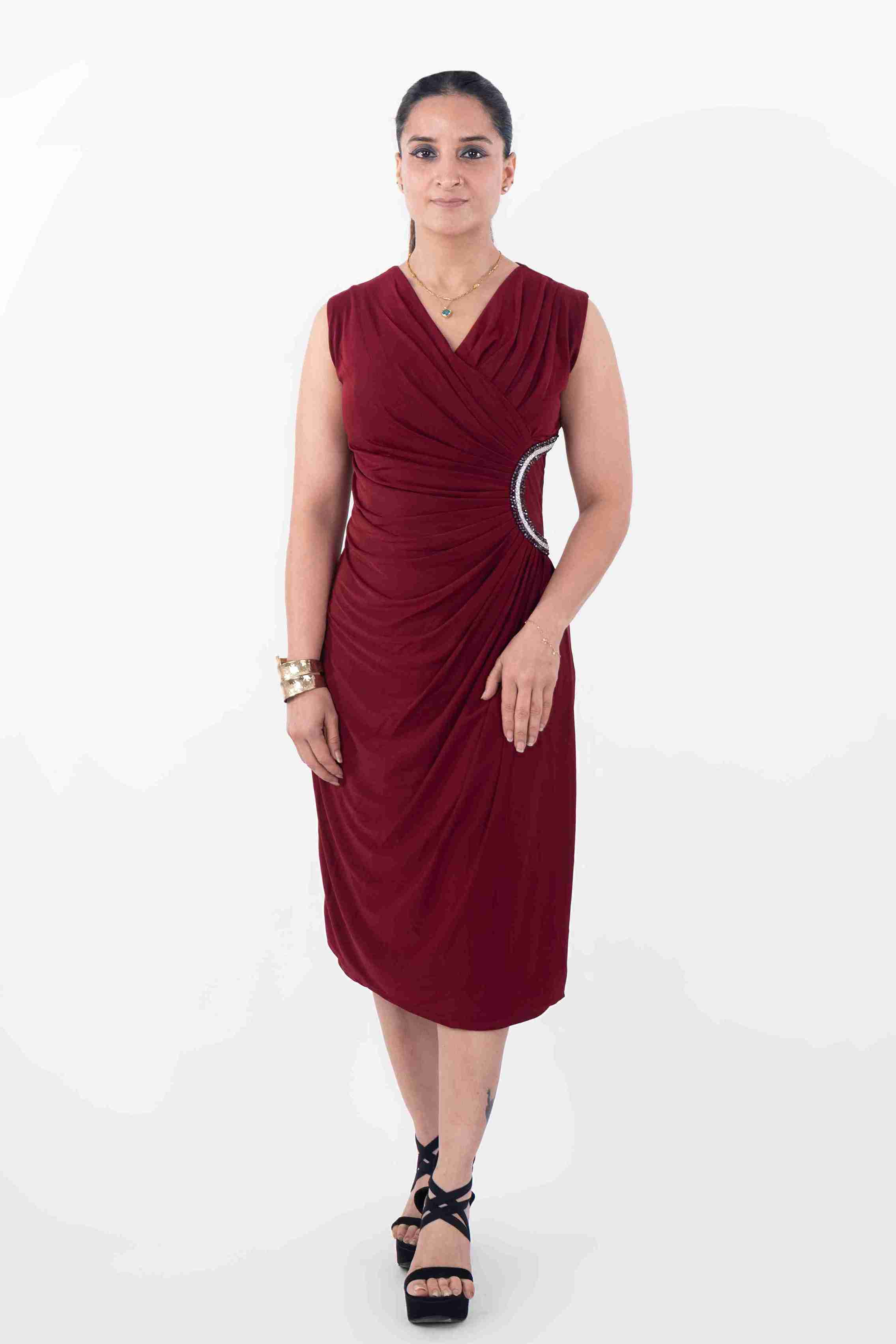Embellished Draped Midi Dress