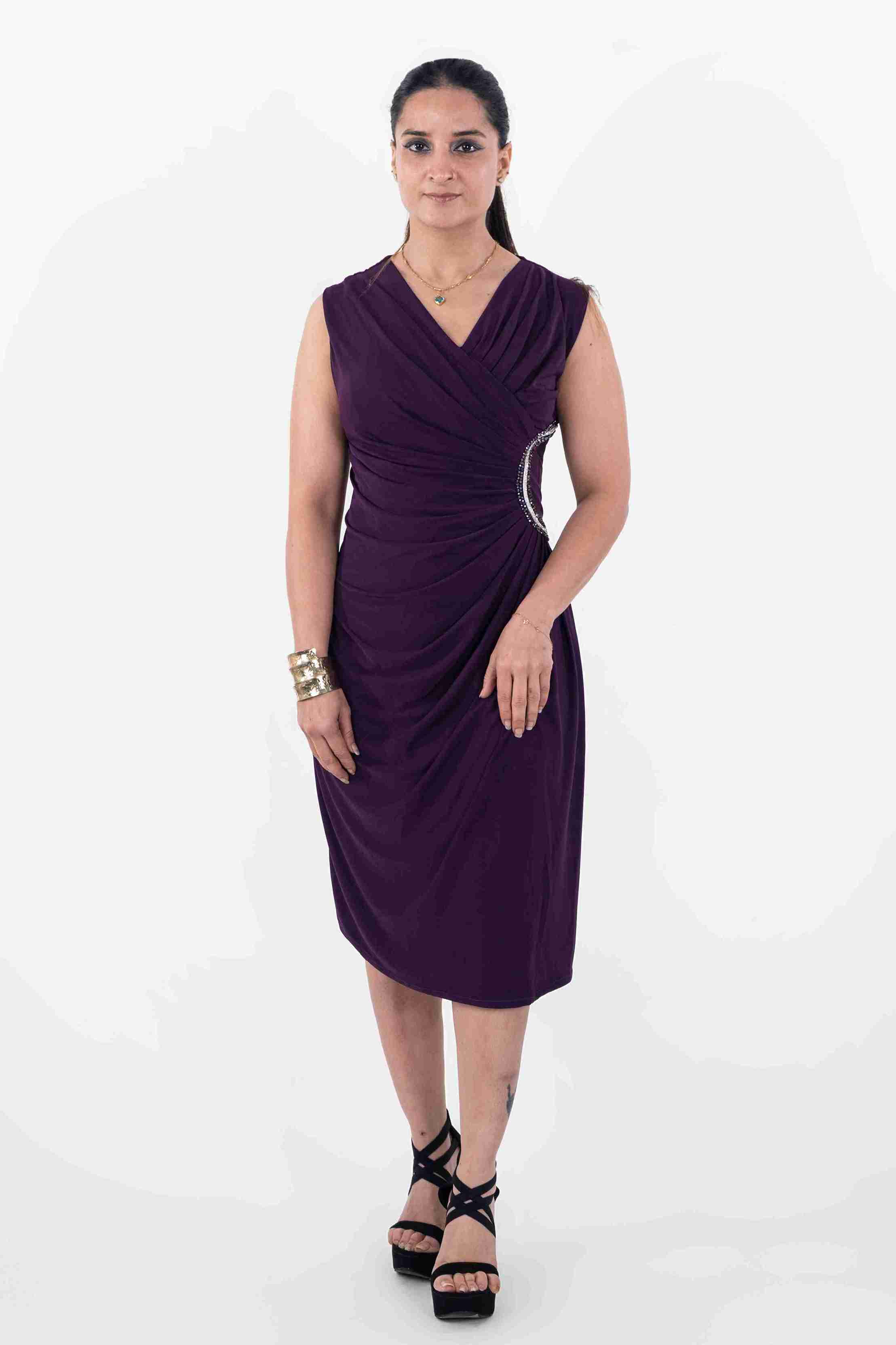 Embellished Draped Midi Dress