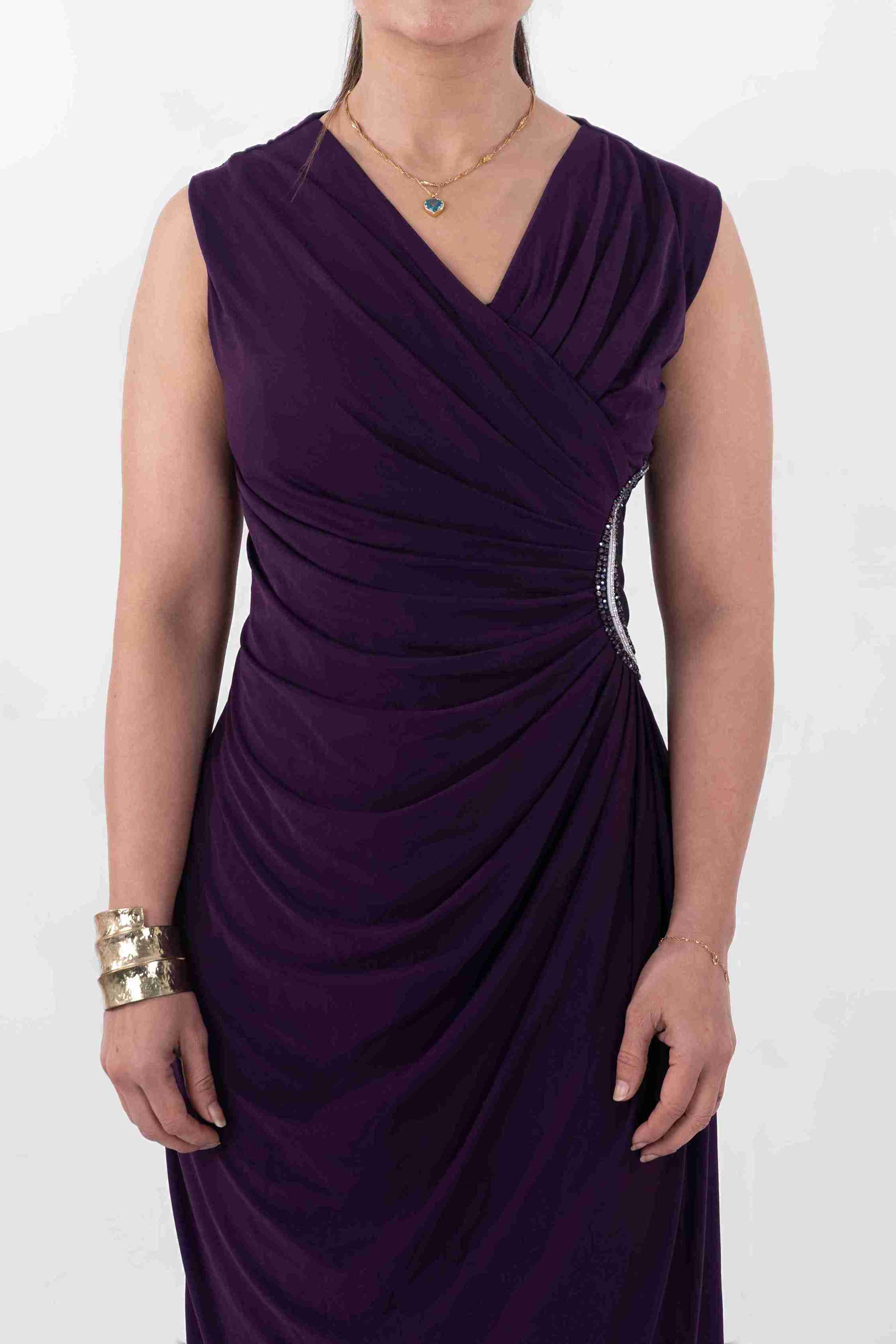 Embellished Draped Midi Dress