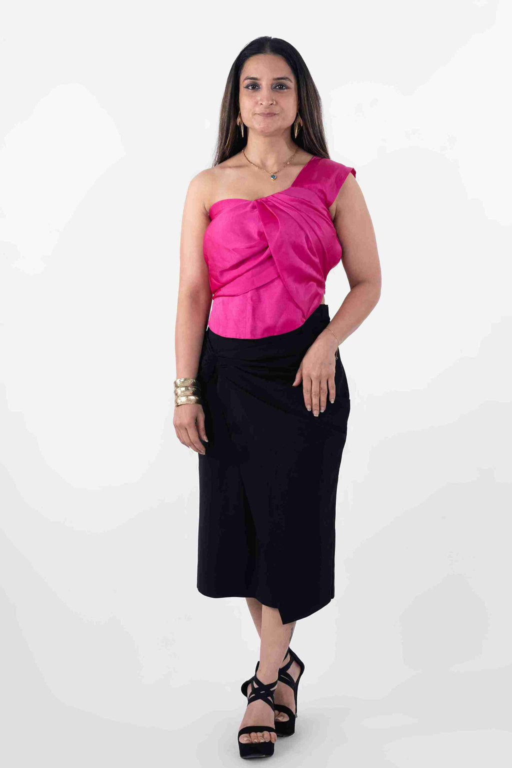 One-shoulder draping top